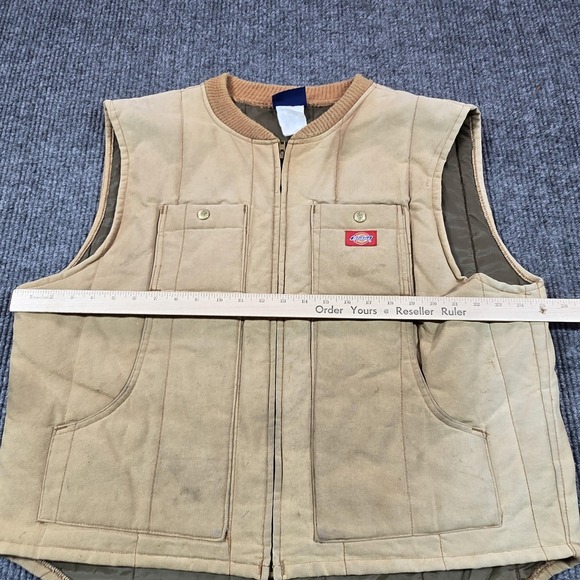 VTG Dickies Vest Mens XL Beige Canvas Quilted Lined Full Zip Insulated Workwear - Picture 11 of 12
